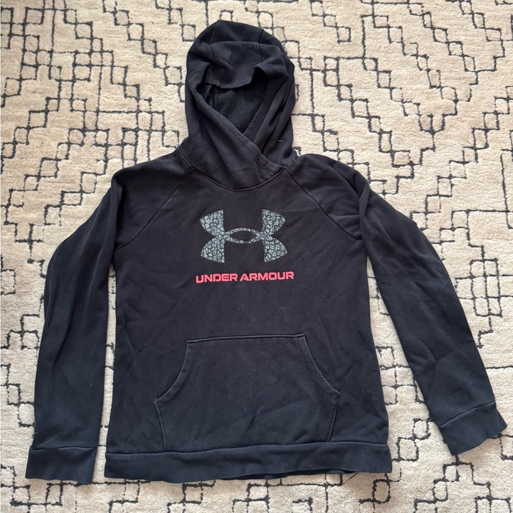 Under Armour Kids M Black Hoodie with Pink and Gray Logo